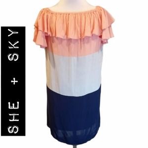 NWT She and Sky Peasant Boatneck Dress Large